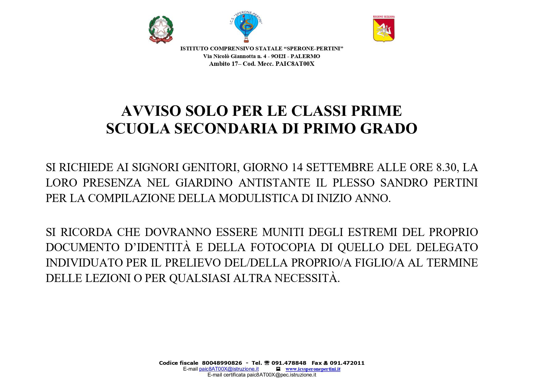 Avviso ai genitori degli alunni